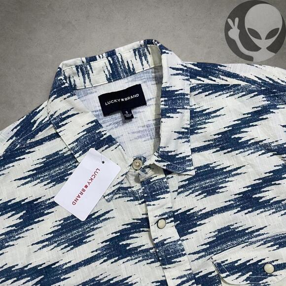 Lucky Brand Other - NWT Lucky Brand Men's Button Up Shirt Small Ivory Blue Tribal Preppy Summer